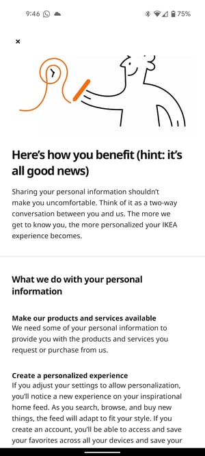 app screenshot of IKEA privacy policy